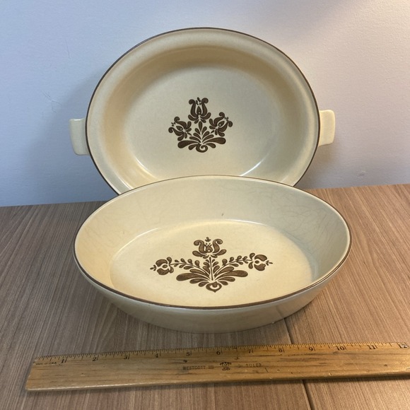 Lot 2 Vintage Pfaltzgraff Village 11 And 241 Brown Oval Vegetable Serving Bowls - Picture 2 of 14